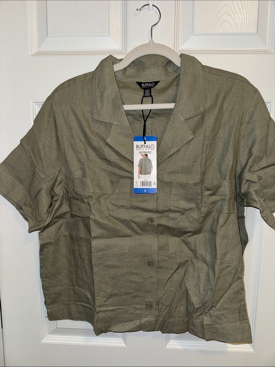 Buffalo David Bitton Tops - Buffalo David Bitton Olive Green Short Sleeve Camp Shirt